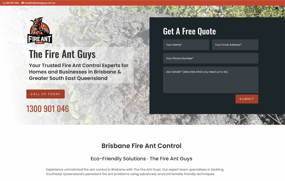 The Fire Ant Guys website home page website image built by Scar Media Group