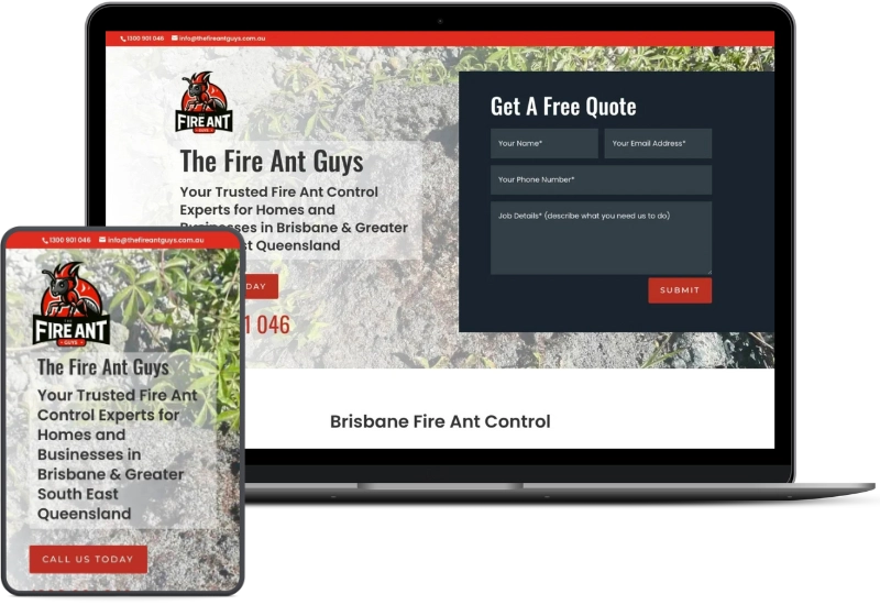 The Fire Ant Guys web image The Fire Ant Guys website mockup